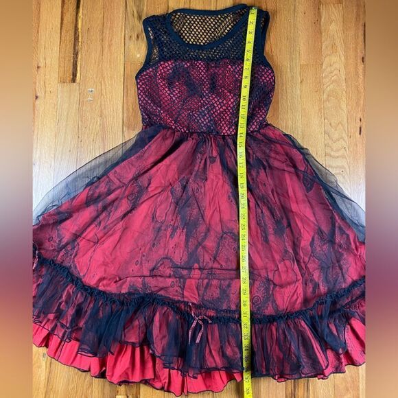 Pyon Pyon Punk Gothic Dress Black And Red With Fish Net - Picture 6 of 10